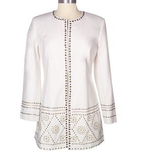 Victor Costa Occasions Embroidered Linen Coat